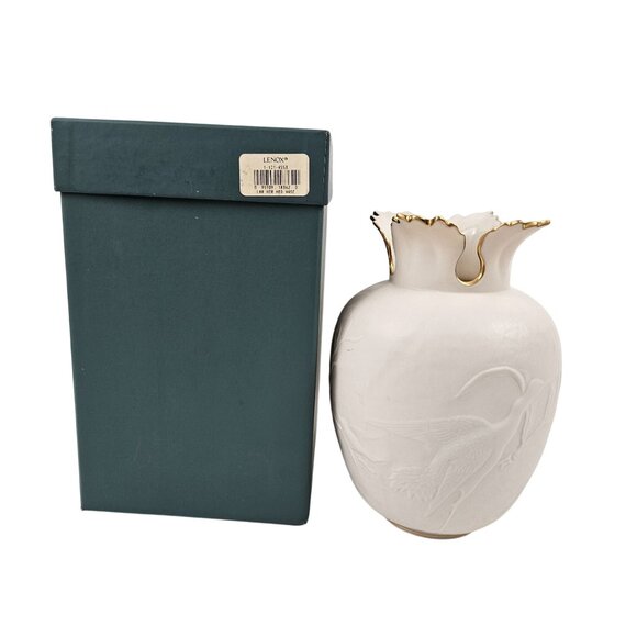 Lenox Vase Heritage Collection Heron Cream Gold Trim Boxed Vintage Statement - Picture 1 of 10